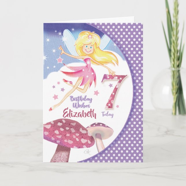7th Birthday, Pretty Mushroom Fairy Card (Front)