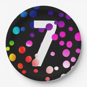7th Birthday Rainbow Dots  Paper Plate