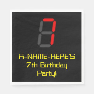 7th Birthday: Red Digital Clock Style "7" + Name Napkin