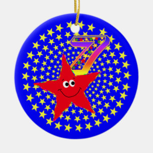 7th Birthday Red Star Round Ornament