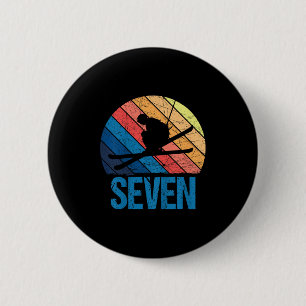 7th Birthday Retro Ski Skiing 7 Year Old Boys Girl 2 Inch Round Button