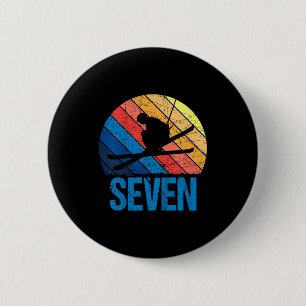 7th birthday retro ski skiing 7 year old boys girl 2 inch round button