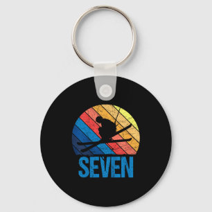 7th birthday retro ski skiing 7 year old boys girl keychain