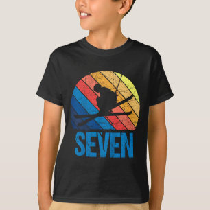7th birthday retro ski skiing 7 year old boys girl T-Shirt