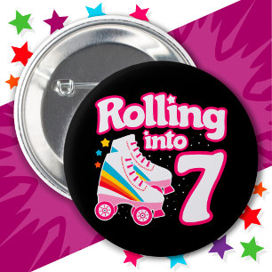 7th Birthday Roller Skating 7 Years Old Skate 2 Inch Round Button