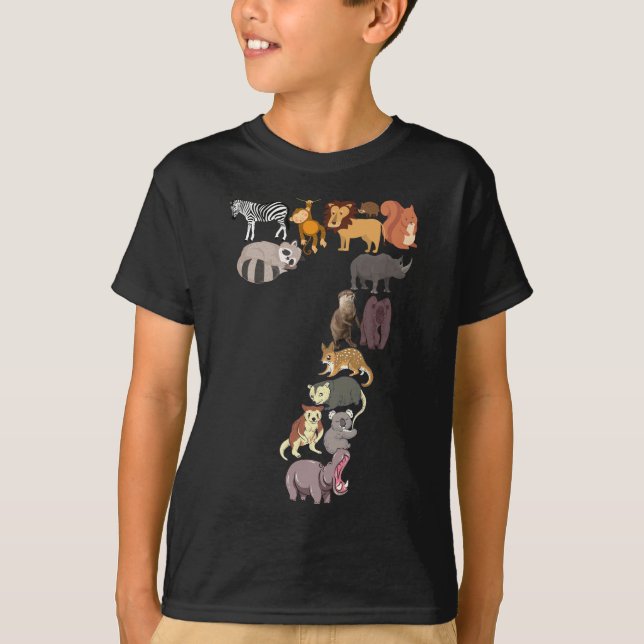 7th Birthday Safari Zoo Animals Figures 7 year old T-Shirt (Front)