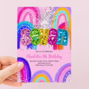 7th Birthday Sequin Rainbow Party Invitation