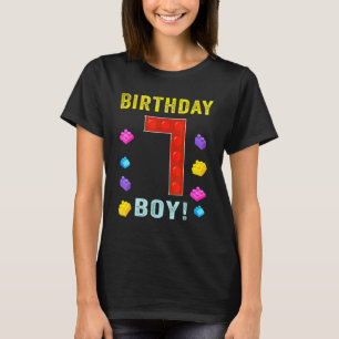 7th Birthday Seven 7 Years Old Block Building Boys T-Shirt
