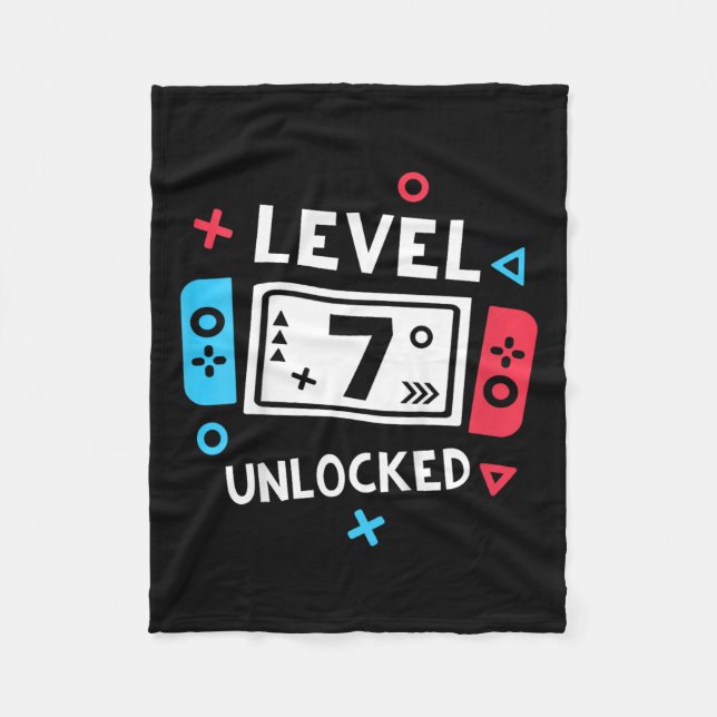 7th Birthday Shirt Boy Level 7 Unlocked Video Game Fleece Blanket (Front)
