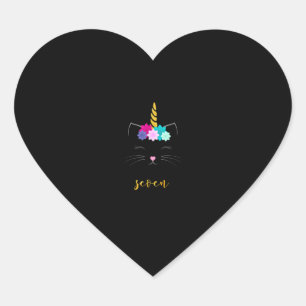 7th Birthday Shirt Cat Unicorn Girls Birthday T-Sh Heart Sticker