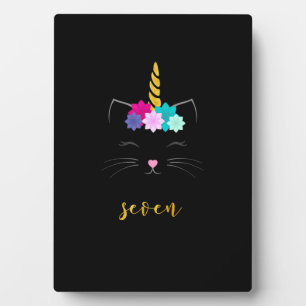 7th Birthday Shirt Cat Unicorn Girls Birthday T-Sh Plaque