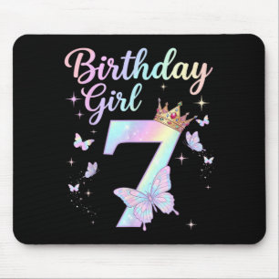 7th Birthday Shirt Girl Seven 7 Year Old Butterfly Mouse Pad