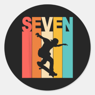 7th Birthday Skateboarding 7 Year Old Skater Party Classic Round Sticker