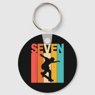 7th Birthday Skateboarding 7 Year Old Skater Party Keychain