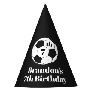 7th Birthday Soccer Football Black Boys Sport Party Hat