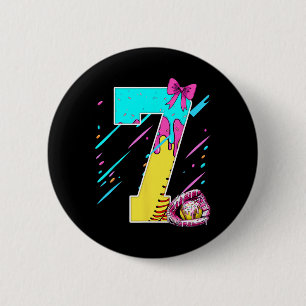 7th Birthday Softll Ice Cream Drip Bow 7 Years Kid 2 Inch Round Button