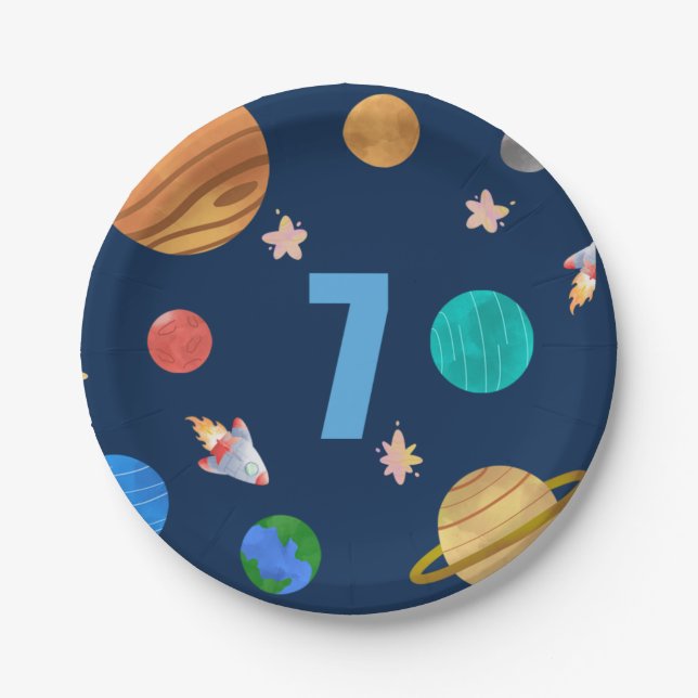 7th Birthday Solar System Planets Paper Plate (Front)