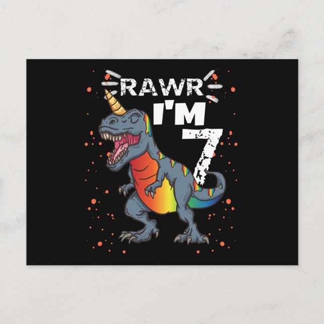 7th Birthday T Rex Dinosaur Postcard (Front)