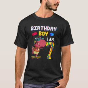 7Th Birthday T Rex Gifts 7 Years Old Block Buildin T-Shirt