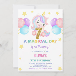 7th Birthday Unicorn Birthday Invitations
