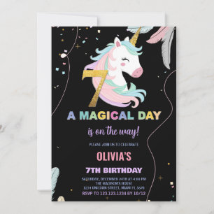 7th Birthday Unicorn Birthday Invitations