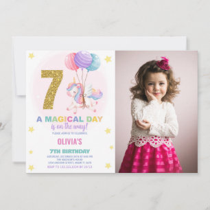 7th Birthday Unicorn Birthday Invitations photo