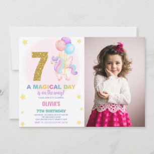 7th Birthday Unicorn Birthday Invitations photo