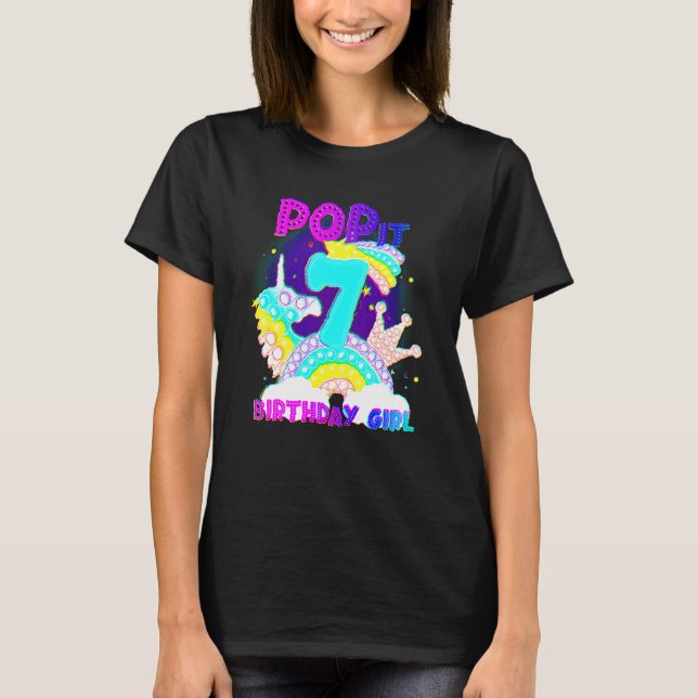 7th Birthday Unicorn Fidget Pop It Birthday Girl K T-Shirt (Front)