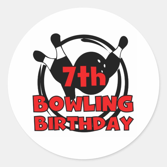 7th Bowling Birthday Classic Round Sticker (Front)