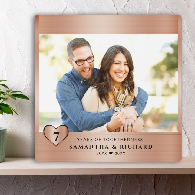 7th Copper Wedding Anniversary Couple Photo Square Plaque (Creator Uploaded)