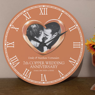 7th Copper wedding anniversary custom photo heart Large Clock