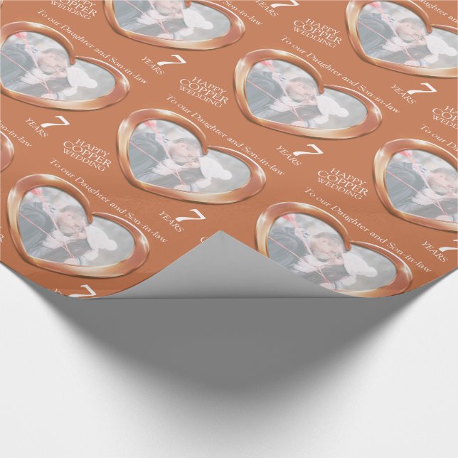 7th copper wedding anniversary heart photo wrap wrapping paper (Corner)