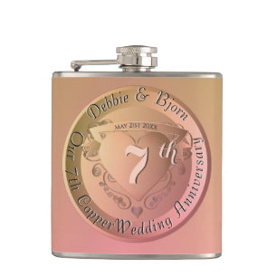 7th Copper Wedding Anniversary Hip Flask