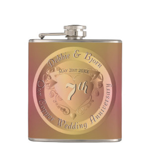7th Copper Wedding Anniversary Medallion Flask