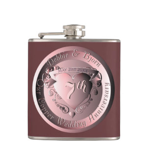 7th Copper Wedding Anniversary Medallion Hip Flask