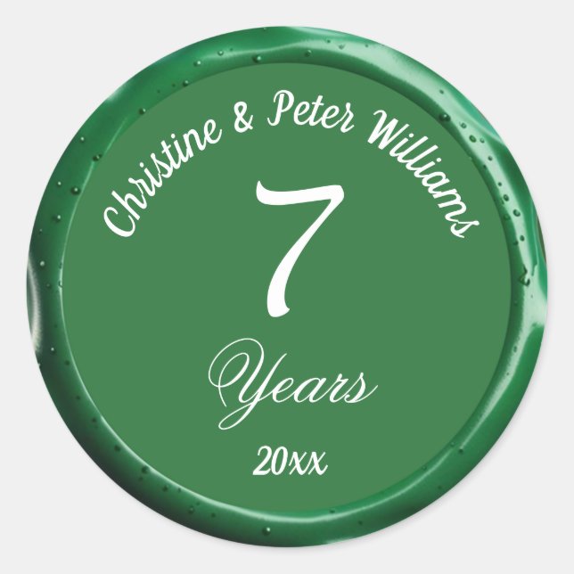 7th Copper Wedding Sage Green Wax Seal Sticker (Front)