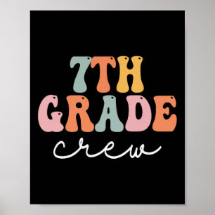 7th Grade Crew Retro Groovy Women Happy First Day  Poster