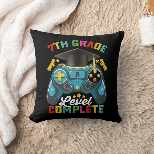 7th Grade Level Complete Graduation Gaming Gamer Throw Pillow (Blanket)
