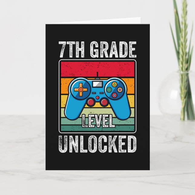 7th Grade Level Unlocked Kids Back to School Gamer Card (Front)