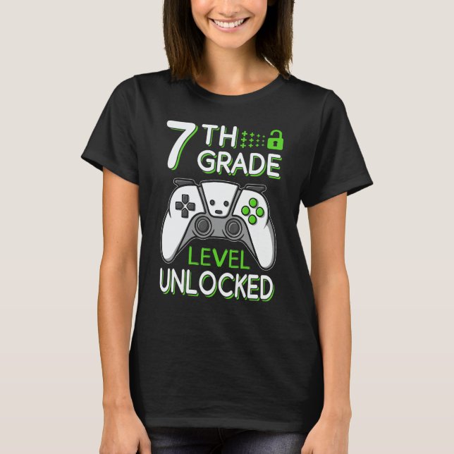 7th Grade Level Unlocked VideoGame Gamer Back to S T-Shirt (Front)