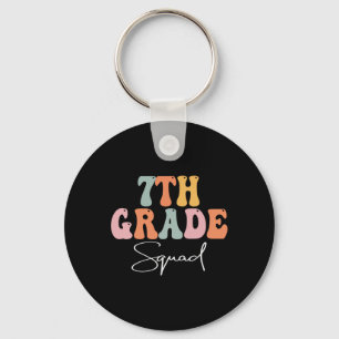 7th Grade Squad Retro Groovy Women Happy First Day Keychain