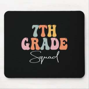 7th Grade Squad Retro Groovy Women Happy First Day Mouse Pad
