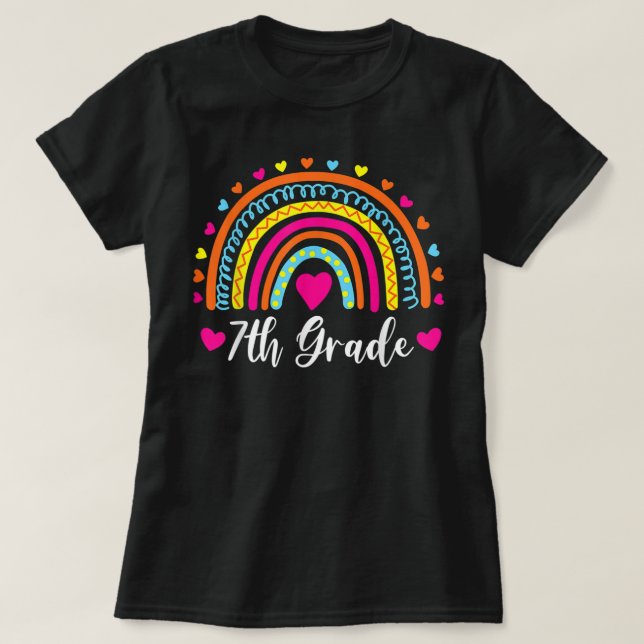 7th Grade Teacher Funny Rainbow Lover Back To Scho T-Shirt (Design Front)