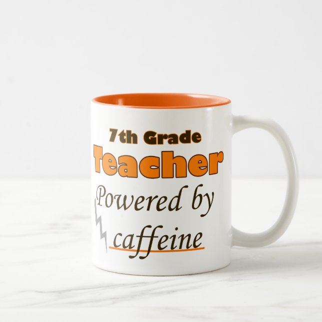 7th Grade Teacher Powered by caffeine Two-Tone Coffee Mug (Right)