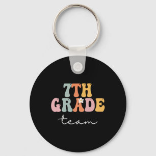 7th Grade Team Retro Groovy Women Happy First Day Keychain