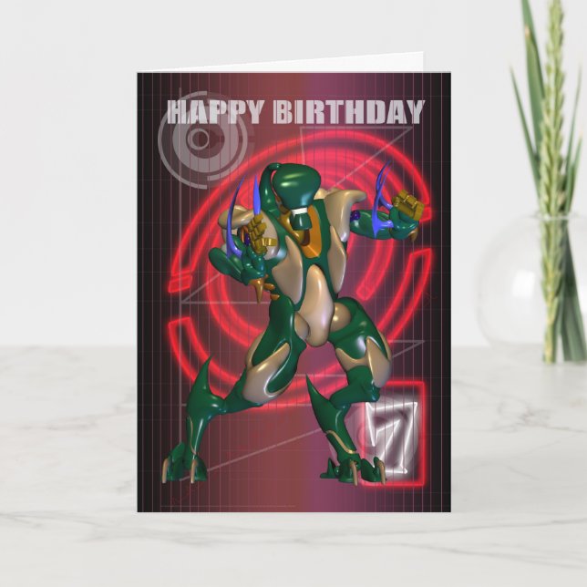 7th Happy Birthday with Robot warrior Card (Front)