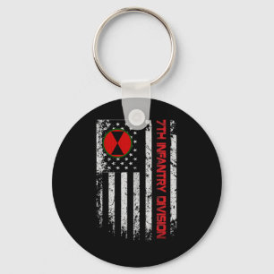 7th Infantry Division Vintage Usa Flag Military Ve Keychain