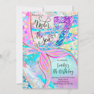 7th Mermaid Birthday Under the Sea Invitation