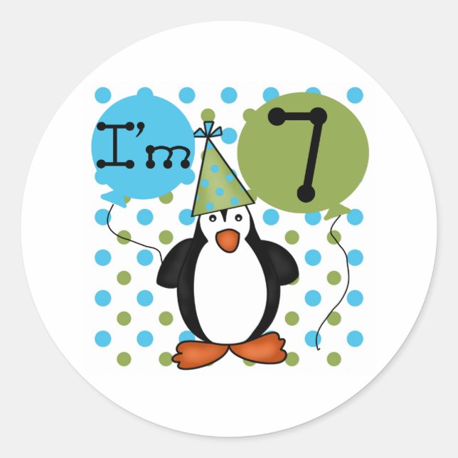 7th Penguin Birthday Classic Round Sticker (Front)