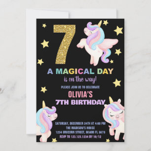 7th Rainbow Unicorn Birthday Invitations Fly